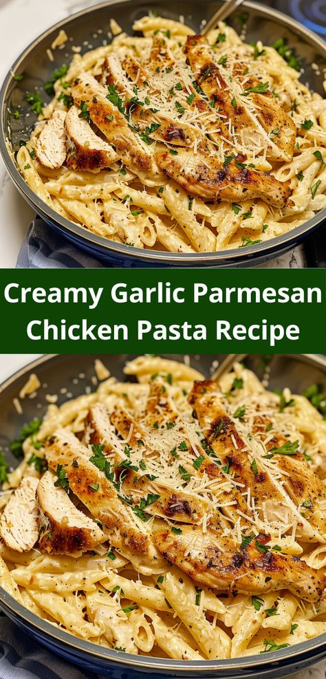 Need chicken pasta recipes for dinner? This Creamy Garlic Parmesan Chicken Pasta Recipe is perfect! One of the best chicken recipes, it’s creamy and flavorful. Creamy Garlic Parmesan Chicken Pasta, Creamy Garlic Chicken Pasta, Creamy Garlic Parmesan Chicken, Garlic Parmesan Chicken Pasta, Parmesan Chicken Pasta, Garlic Chicken Pasta, Garlic Parmesan Pasta, Chicken Parmesan Pasta, Creamy Chicken Pasta