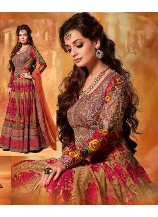 Lush Beige & Deep Orange Salwar Kameez Diya Mirza, Dia Mirza, Long Anarkali, Wedding Party Wear, Bollywood Girls, Fashion Attire, Music Fashion, Fashion Website, Celebrity Couples