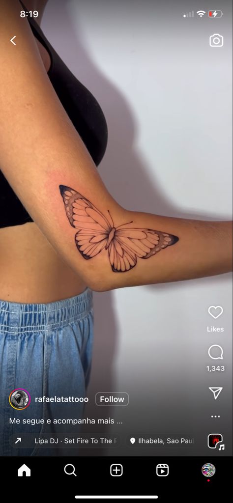 Wide Butterfly Tattoo, Butterfly Tattoo Open And Close On Arm, Butterfly Tattoo In Bend Of Arm, Side Of Elbow Tattoo, Butterfly Tattoo On Elbow, Butterfly Sketch Tattoo, Butterfly Elbow Tattoos For Women, Moving Butterfly Tattoo, Side Elbow Tattoo