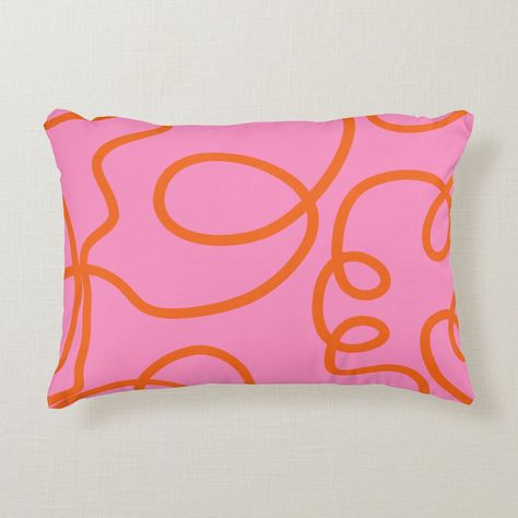 Pink And Orange Abstract Lines Brush Strokes Accent Pillow Statement Pillow, Pastel Bedroom, Preppy Decor, Orange Sofa, Dorm Room Inspiration, Office Inspo, Contemporary Illustration, Orange Pillows, College Apartment