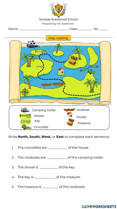 Reading A Map Worksheet, Map Reading Worksheets, Map Skills Worksheets, Punctuation Worksheets, Classroom Preparation, Map Photo, 2nd Grade Spelling, Third Grade Writing, Map Worksheets