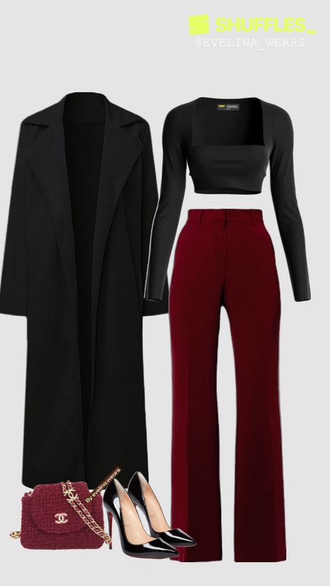 Created by evelina_wears on Shuffles Dark Feminine Fashion, Feminine Outfits Classy, Feminine Style Casual, Red Color Outfits, Dark Feminine Style, Feminine Aesthetic Outfits, Outfit Office, Elegant Classy Outfits, Feminine Fashion