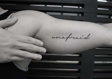 unafraid @bangbangnyc #bangbangforever #bangbangtattoo #bangbangnyc Unafraid Tattoo, Tattoo Quotes, Bangs, Tattoos