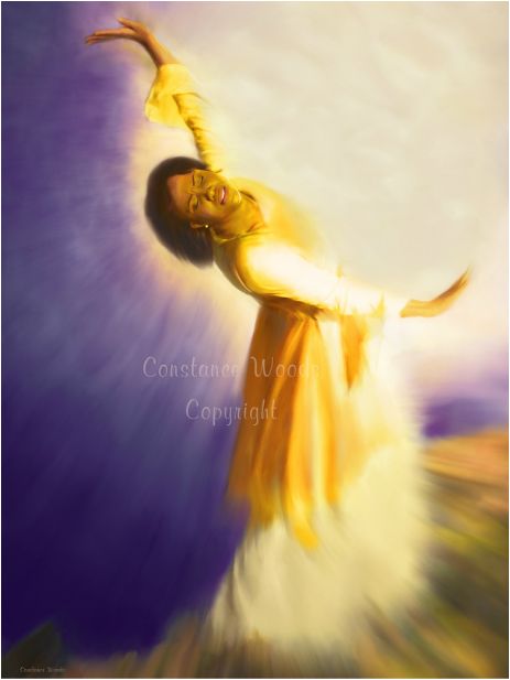 Pressing Into Glory  This beautiful worshipper is lost in His Presence, as she dances before her Lord.  When I showed her the final prophetic painting her response was:  "Pressing Into His Glory." The Heavens Declare The Glory Of God Art, Black Woman Praying Artwork, Prophetic Art Worship, Prophetic Art Worship Dance, To God Be The Glory Hymn, Prophetic Dance, Prophetic Painting, Psalm 96, Worship Dance