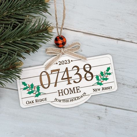 State Ornaments, Farmhouse Ornaments, New Homeowner Gift, Realtor Gifts, New Homeowner, Zip Code, Natural Materials, Thoughtful Gifts, Ornament Decor