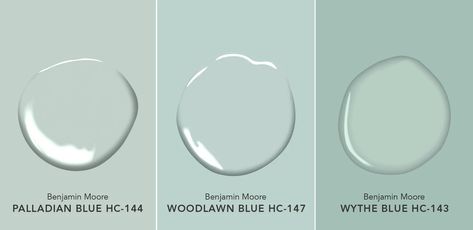 Benjamin Moore Palladian Blue Review & Inspiration Benjamin Moore Beach Glass, Woodlawn Blue Benjamin Moore, Cottage Laundry, Palladian Blue Benjamin Moore, Palladium Blue, Woodlawn Blue, Wythe Blue, Palladian Blue, Blue Green Paints