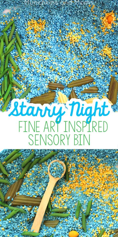 Night Sensory Bin, France Preschool, Sensory Play Recipes, Sensory Items, Sensory Tubs, Sensory Bags, Sensory Ideas, Starry Night Painting, Sensory Rooms