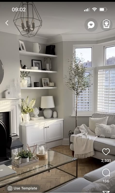 Next Living Room Ideas, White Company Living Room Ideas, Small Living Room Ideas With Chimney, Lounge Layout Ideas With Tv, The White Company Living Room, Living Room With Chimney Breast, Living Room With Alcoves, Neutral Victorian Living Room, White Company Living Room