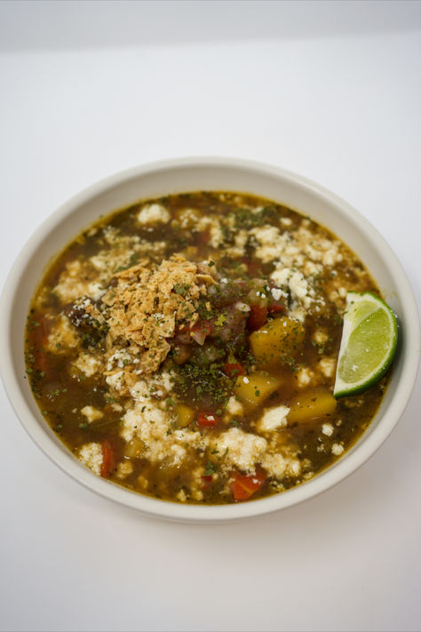 Tomatillo Stew, Tomatillo Soup, Sirloin Steak, Fresh Oregano, Sauteed Vegetables, Sirloin Steaks, Lime Wedge, Beef Broth, Tortilla Chips