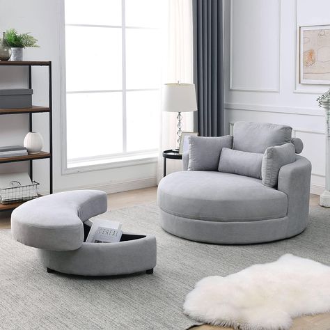 Amazon.com: DEINPPA Modern Accent Barrel Sofa Swivel Barrel Chair with Storage Ottoman, Sofa Club Lounge, 360° Rotating Sofa Chair with 3 Pillows Soft Cushions for Living Room (Beige+Linen Fabric+Sponge) : Home & Kitchen Modern Sofa Chair, Sofa Club, Chair With Storage, Modern Grey Sofa, Modern Swivel Chair, Club Lounge, Lounge Club, Grey Sofa, Sofa Lounge