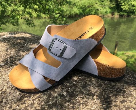 Comfortable and Stylish, The Elche Mid! https://www.oakandhyde.co.uk/products/womens-elche-mid-platform-slide-sandals-denim #oakandhyde #summer #sandals #platformsandals #sunshine Sandal Kulit, Leather Slippers For Men, Half Shoes, Cute Shoes Heels, Slippers For Men, Mens Leather Sandals, Uk Products, Shoes Diy, Womens Summer Shoes