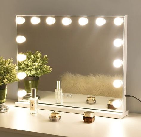 White Desk With Mirror, Bulb Mirror, Makeup Vanity Mirror With Lights, Modern Floor Mirrors, Diy Vanity Mirror, Girls Vanity, Makeup Vanity Lighting, Hollywood Vanity Mirror, Mirrors For Makeup