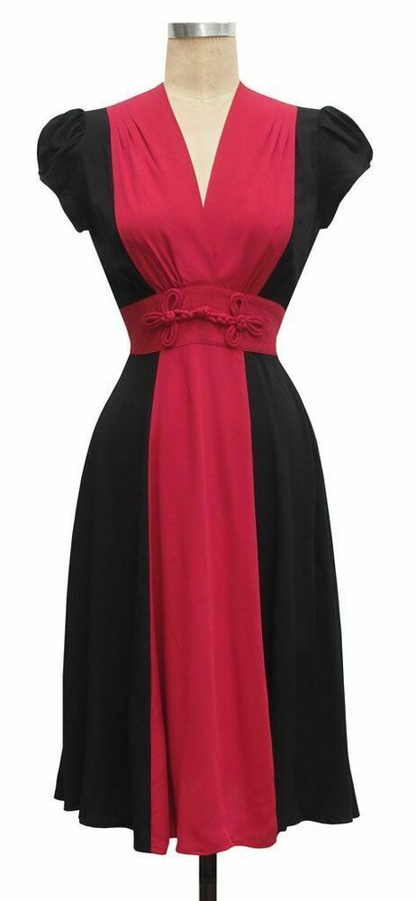 Trashy Diva Frenchie Dress Sz. 2 Black Red Vintage Inspired 40s Style Rare  #TrashyDiva #ALineDressFitFlareDress #AnyOccasion Trashy Diva, Fashion 1940s, Diva Dress, Dresses 40s, 40s Fashion, 1940s Dresses, Vintage Inspired Dresses, 1940s Fashion, Colorblock Dress