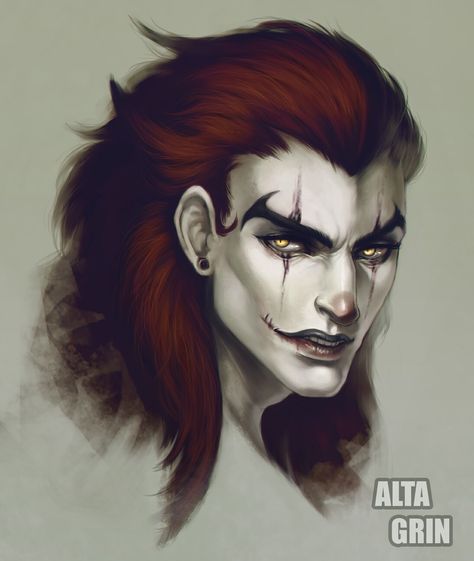 Evil Jester, Fantasy Demon, Yandere Games, Dark Red Hair, Evil Clowns, Halloween Men, Creepy Clown, Beautiful Dark Art, Guy Drawing