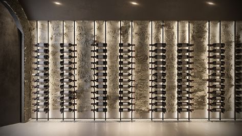 cellar on Behance Wine Store Design, Wine Wall Display, Wine Cellar Wall, Wine Room Design, Home Wine Cellars, Wine Cellar Design, Cellar Design, Luxury Bar, Wine House