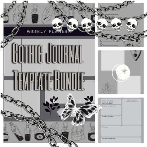 Gothic Journal Template Bundle Gothic Journal, Morning Reflection, Emo Quotes, Journal Templates, Box Templates, Weekly Planners, Journal Template, Stationery Store, Brain Dump