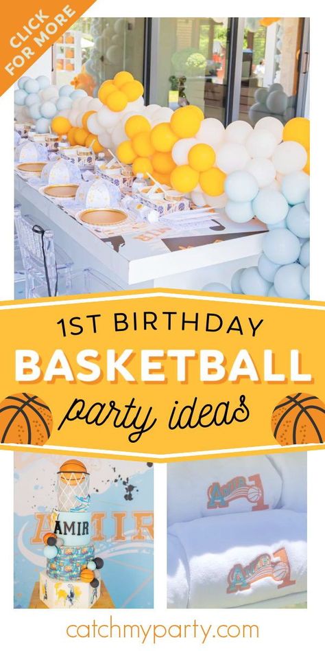 1st Birthday Souvenir Ideas Boys, Basketball 1st Birthday Party Ideas, March Madness 1st Birthday Party, Basketball Theme 1st Birthday Party, March Madness First Birthday Party, 1st Birthday Basketball Theme, Basketball 1st Birthday Party, Basketball First Birthday Party, Sports Themed Birthday Party Ideas