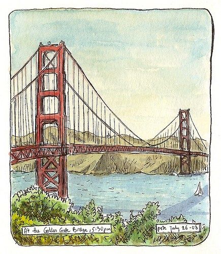 The Golden Gate Bridge Golden Gate Bridge Drawing, Golden Gate Bridge Painting, Bridge Drawing, Book Bookmark, Bridge Painting, San Francisco Art, The Golden Gate Bridge, Architecture Concept Drawings, Architecture Drawing Art