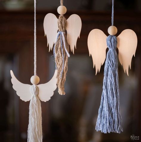 Diy Tassel Angel Ornaments, Cricut Angel Projects, Christmas Decor Ideas Angels, Angels Ornaments Christmas, Diy Christmas Angel Ornaments Simple, Angel Tree Ornaments To Make, Diy Angels Ornaments, Making Angels Crafts, Angel Decorations Christmas