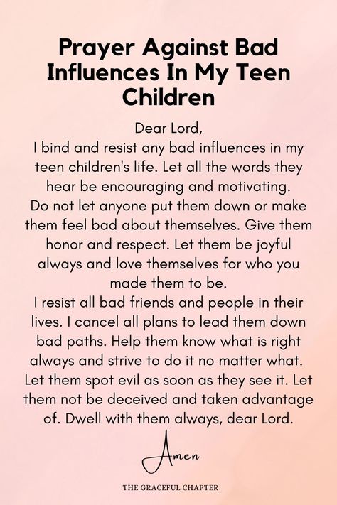 Declarations Over My Children, Prayers For My Teenage Daughter, Prayer Against Bad Thoughts, Prayers For Teenage Son, Bad Influence Quotes, Praying For My Children, Prayers For My Children, Prayer For Children, Prayer For Daughter