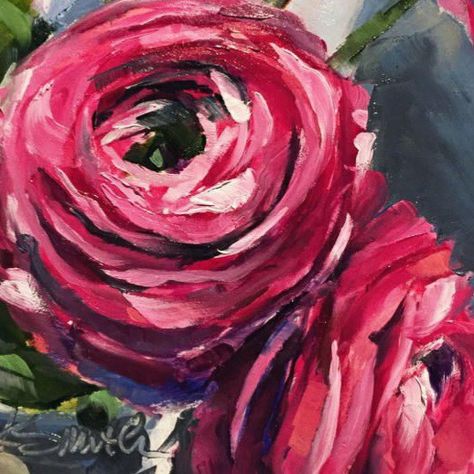 Ranunculus Painting, Whimsy Flowers, Kim Smith, Abstract Art Diy, Painting Canvases, Impasto Painting, Pink Paint, Painting Flowers, Paintings I Love