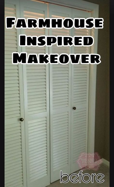 bye bye fold doors shiplap inspired closet door makeover Closet Door Makeover Diy, Old Closet Doors, Bifold Doors Makeover, Folding Closet Doors, Diy Closet Doors, Louvre Doors, Bedroom Closet Doors, Door Makeover Diy, Closet Door Makeover