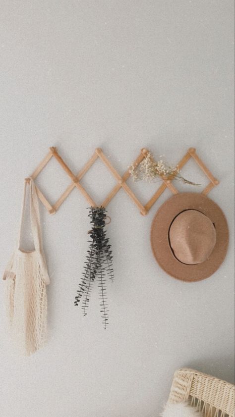 Boho Small Wall Decor, Bedroom Hat Rack, Boho Entryway Wall Decor, Boho Hat Wall Bedroom, Hooks Bedroom Wall, Boho Coat Hooks, Hooks For Bedroom Wall, Boho Hats On Wall, Accordion Wall Rack Decor