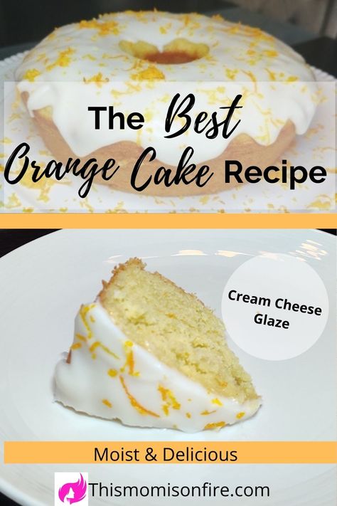 Moist orange cake recipe with cream cheese glaze Orange Cream Cheese Glaze, Orange Flavored Cake Recipe, Moist Orange Cake Recipe, Orange Bunt Cake, Orange Flavored Cake, Best Orange Cake Recipe, Best Orange Cake, Orange Cake Recipe Moist, Citrus Cake Recipe