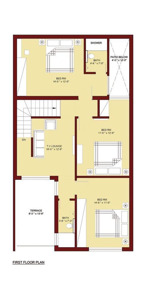 5 Marla House Plan, 20x40 House Plans, Plan 2d, Duplex Floor Plans, 2bhk House Plan, Unique House Plans, Small Villa, Indian House Plans, Smart House