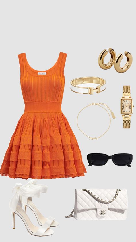 Orange Dress Aesthetic, December Outfits, Dress Aesthetic, Stylish Clothes For Women, Dressy Outfits, Fancy Outfits, Blackpink Fashion, Orange Dress, Lookbook Outfits