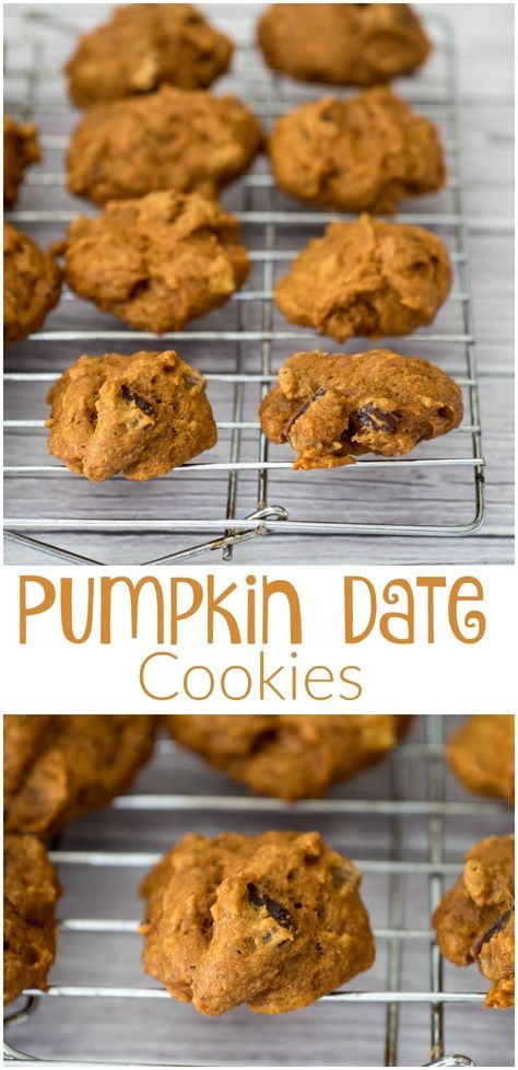 Pumpkin Date Cookies - a moist and chewy cookie that combines pumpkin with dates and pecans. A perfect seasonal treat for fall. #pumpkincookies #dates #pumpkin #holidaycookies #thanksgiving Date Cookies, Easy To Make Desserts, Roll Cookies, Easy No Bake Desserts, Delicious Cookie Recipes, Delicious Pumpkin, Pumpkin Cookies, Pumpkin Dessert, Easy Pumpkin