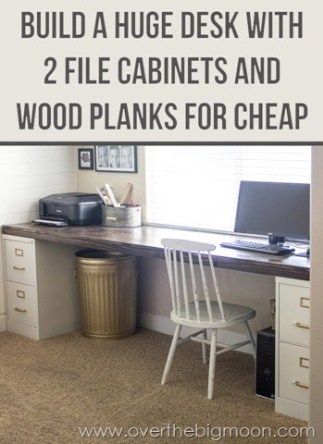 DIY File Cabinet Desk Tutorial - Over the Big Moon Diy Desk Organization, Diy Corner Desk, Diy File Cabinet, File Cabinet Desk, Desk Organization Diy, Diy Office, Simple Desk, File Cabinets, Bedroom Desk