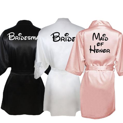 Wedding Robe Iron Ons Disney Bridesmaids, Disney Bachelorette, Bridesmaids Robes, Disney World Wedding, Disney Inspired Wedding, Tema Disney, Disney Bride, Disney Wedding Theme, Disney Fairy Tale Weddings