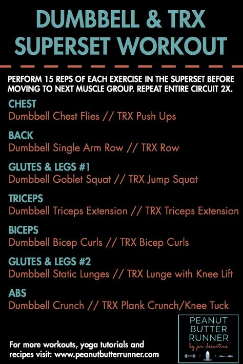 A combo of dumbbell and TRX super sets for a killer total body workout! Suspension Workout, Trx Exercises, Trx Suspension, Trx Training, Trx Workouts, Dumbell Workout, Kettlebell Training, Super Sets, Circuit Workout