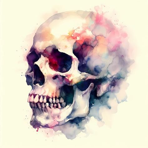 Photo watercolor skull digital art_3 | Premium Photo #Freepik #photo Watercolour Skeleton, Skull Watercolor Painting, Skull Structure, Watercolour Skull, Halloween Watercolor Art, Painted Apparel, Watercolor Skeleton, Skull Digital Art, Mexican Skull Art