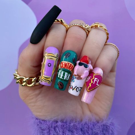 Tv Show Nails, Show Nails, Anniversary Nails, Lights Lacquer, Nail Designs Tutorial, Dope Nail Designs, Friends Tv Show, Cute Nail Designs, Friends Tv