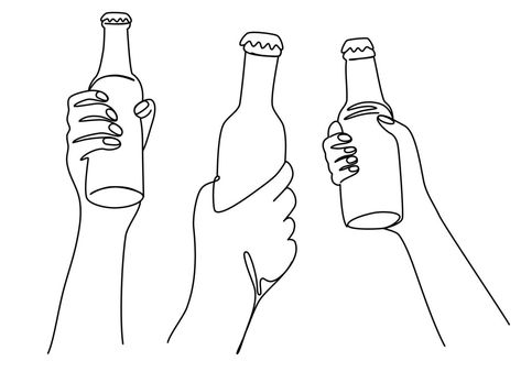 Beer Line Art, Beer Bottle Drawing, Beer Doodle, Beer Drawing, Beer Illustration, National Beer Day, Art Vector Illustration, Bottle Drawing, Christmas Beer