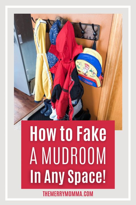 Fake Mudroom Entryway, Kids Mud Room, Entryway Kids Organization, No Mudroom Solution, Winter Mudroom, Kids Mudroom, Small Entryway Closet, Entryway Hall Tree Bench, Hall Tree Bench