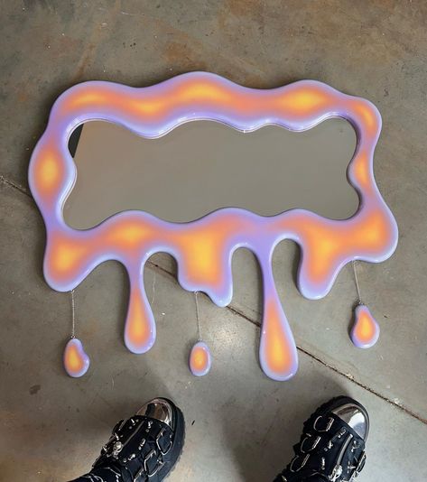 What better way to complete a @taybeepboop room makeover, than to hang a HOTGLOOD® mirror amongst its awe-inspiring beauty? 😜 This is a custom, handmade, and airbrushed lavender to yellow/orange gradient 🌅 drippy splat created for Tay. Such a hard piece to photograph, so the pictures and videos don’t do this one justice AT ALL. How do you guys feel about the new delicate chain details I added here? Share your favorite slide please and thank you ✨ I’m so proud of this design and very thankfu... Sunset Gradient, Custom Creations, Awe Inspiring, Custom Art, Beauty Inspiration, Creative Studio, Picture Video, Room Makeover, Statement Pieces