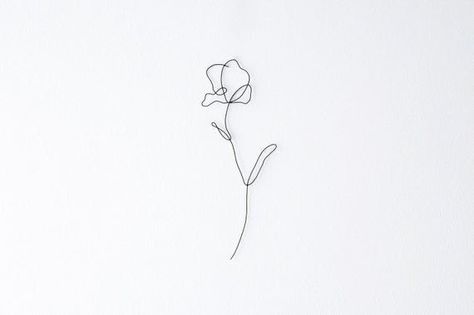 Simple Poppy Tattoo, Wire Wall Decor, California Poppy Tattoo, Orchid Flower Tattoos, Minimalist Art Wall, Poppy Flower Tattoo, Poppy Tattoo, One Line Tattoo, Orchid Tattoo