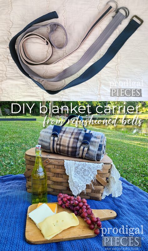 Blanket Strap Diy, Picnic Blanket Diy, Blanket Carrier, Knot Blanket, Blanket Roll, Diy Blanket, Rug Tutorial, Stadium Blankets, Upcycling Ideas