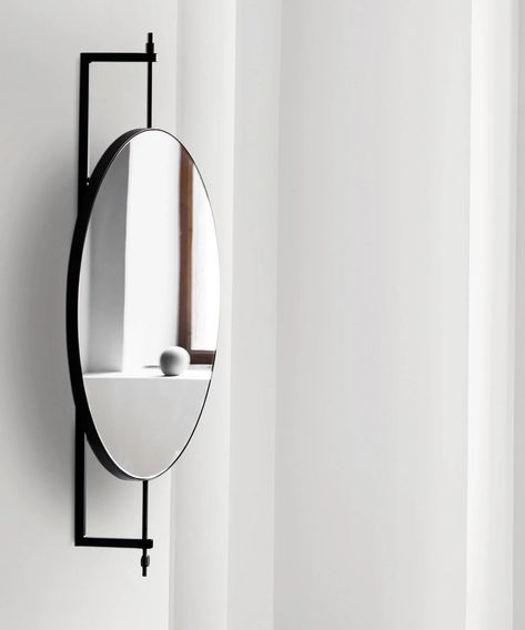 This elegant large wall mirror will fit perfectly in your hallway entrance, living room, or bathroom. Rotate the mirror and change the perspective. A large and elegant mirror framed in beige powder-coated steel – a perfectly suitable mirror for both the entrance and bathroom. Less is more! The simplicity of the rotating wall-mounted mirror is apparent. The Rotating Mirror is functional and elegant and suited for every modern interior – framed in appealing beige powder-coated steel. This full-siz Large Framed Mirrors, Wall Mirrors With Storage, Rotating Mirror, Entrance Living Room, Elegant Mirror, Hallway Entrance, Large Hallway, Hallway Mirror, Classic Mirror