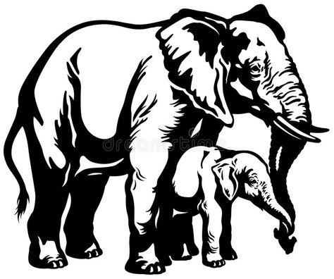 Elephant Family Tattoo, Elephant Black And White, Animal Stencil Art, Mother With Baby, Elephant Clip Art, Elephant Silhouette, Elephant Images, Elephant Illustration, Animal Stencil