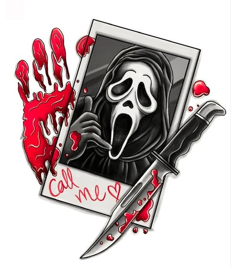 Horror Movie Tattoos, Halloween Flash, Image Halloween, Movie Tattoos, Ghostface Scream, Halloween Wallpaper Cute, Tattoo Outline Drawing, Scary Wallpaper, Spooky Tattoos