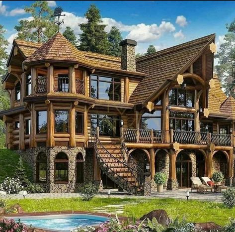 Dream House Aesthetic, Timber Homes, Dream Life House, Sims 4 House Design, Beautiful House Plans, Log Cabin Homes, Timber House, Fantasy House, Log Home