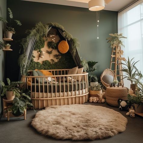 Enchanted Forest Nursery Theme, Forest Baby Rooms, Forest Nursery Theme, Concrete Creations, Cozy Baby Room, Baby Nursery Inspiration, Baby Room Themes, Nursery Room Design, Baby Room Inspiration