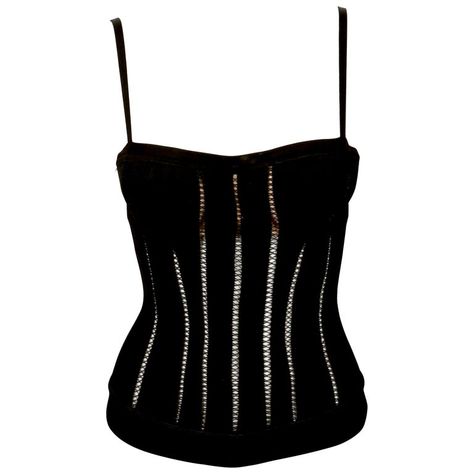 1991 AZZEDINE ALAIA black bustier corset RUNWAY top | From a unique collection of rare vintage Bustiers at https://www.1stdibs.com/fashion/clothing/shirts/bustiers/. Corset Runway, Alaia Mini, 90s Corset, Korsett Top, Knit Corset, Runway Top, Corset Top Black, Vintage Bustier, Azzedine Alaïa