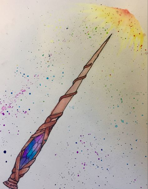 Wand Art Drawing, Harry Potter Wand Drawing, Wand Drawings, Magic Wand Art, Meaningful Symbol Tattoos, Wand Tattoo, Magical Wand, Watercolour Ideas, Wooden Wand