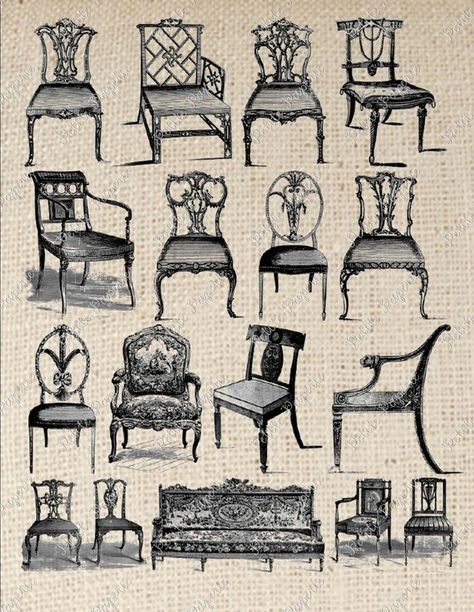 Antique Oak Furniture, Chair Drawing, Victorian Sofa, Classical Furniture, Bungalow Design, Old Advertisements, Painted Chairs, House Drawing, Antique Chairs