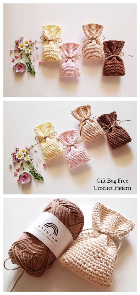 Easy Crochet Gift Bag Pattern Crochet Gift Bag, Gift Bag Pattern, Crochet Wedding Gift, Diy Crochet Gifts, Small Crochet Gifts, Crochet Project Free, Tote Crochet, Quick Crochet Projects, Gifts Crochet